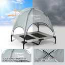 4-in-1 Pet Travel & Outdoor Set, Include 36in Gray Elevated Dog Bed with Canopy, Dog Canopy Bed, Pet Back Seat Cover, 50ft Tie Out Cable, Collapsible Double Pet Bowls
