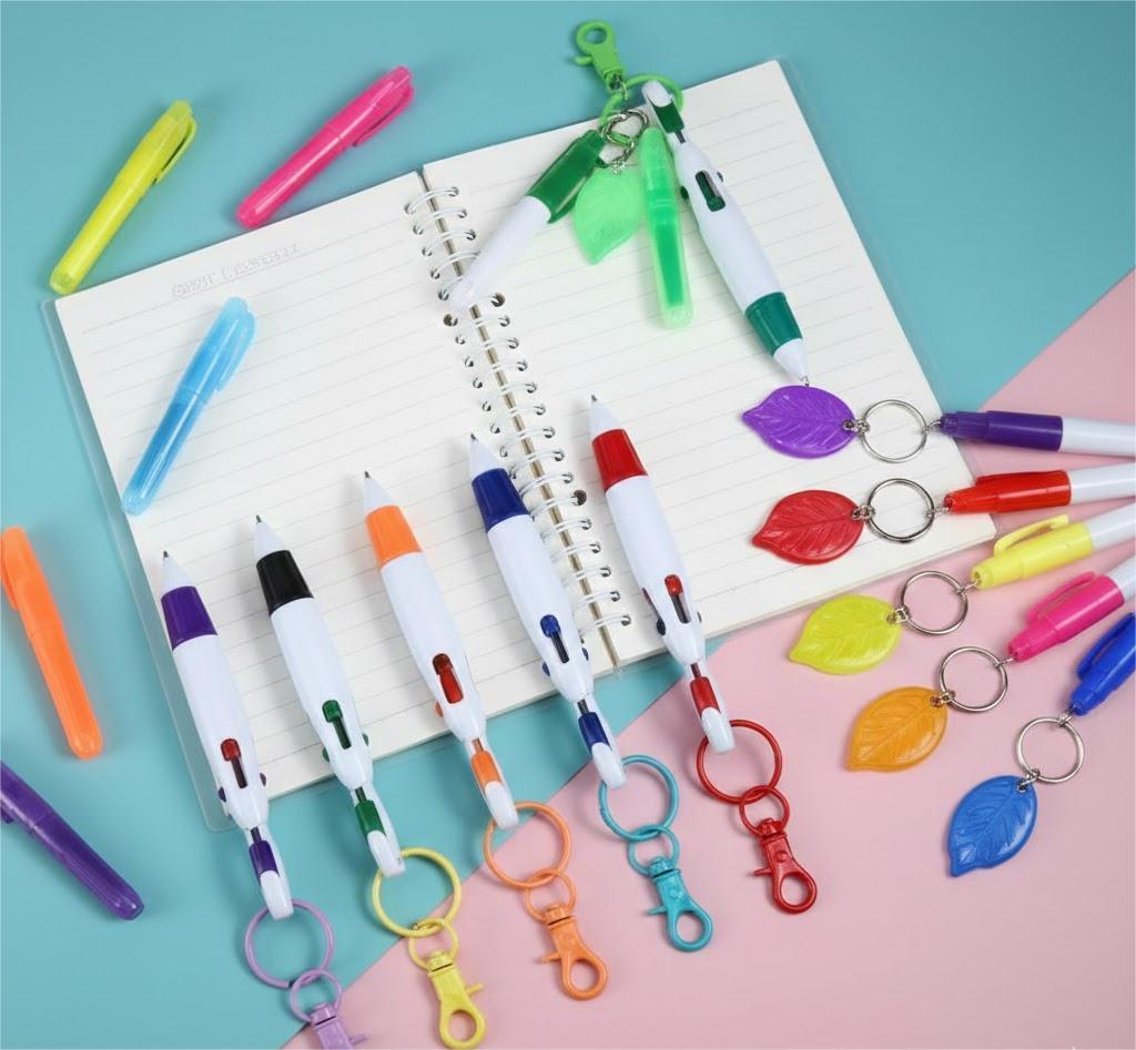 Pack Of Pens, Markers, Highlighters, With Attachment And Light