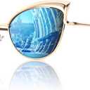 GQUEEN Trendy Oversized Sunglasses for Women Polarized Cat Eye Cute UV400 Protection (Trendy Gold Frame/Blue Mirrored Lens)
