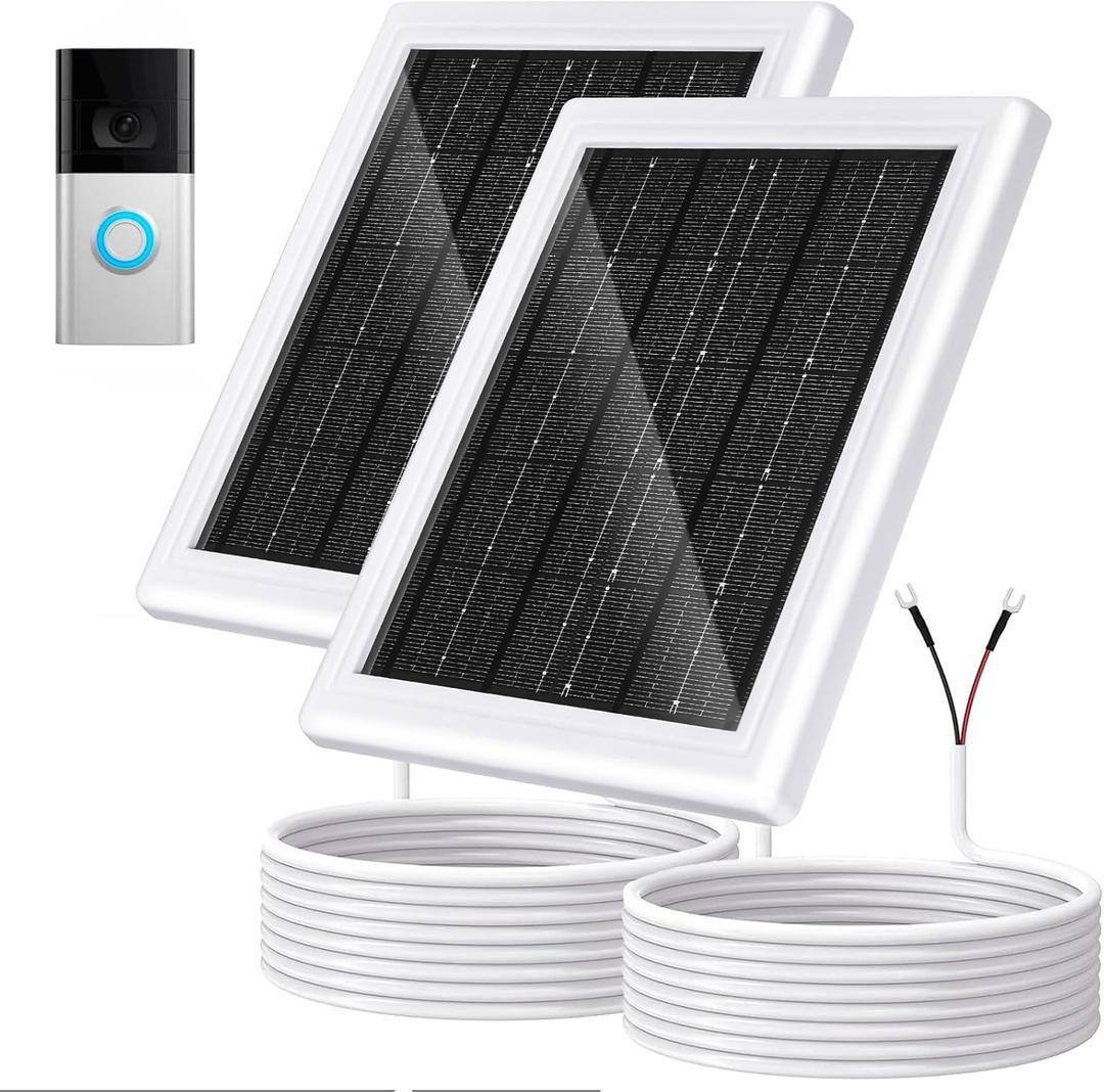 Ring Solar Charger 5W 12VAC Compatible with Ring Video Doorbell 3/3+/4, Battery Video Doorbell Pro, 16.4ft Waterproof Charging Cable, 360Adjustable Mount-Update (Update,White,2 Pack)
