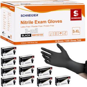 Schneider Nitrile Exam Gloves, Black Latex Free Powder Free Disposable Gloves for Medical, Cooking, Cleaning, and Food Prep (Small)