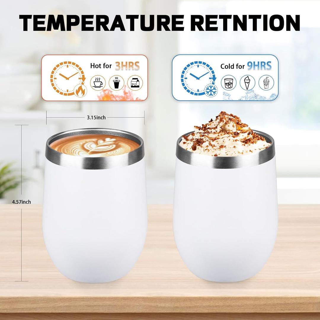 12oz Tumbler with lid, Stainless Steel Travel Mugs Stemless Double Wall Insulated Coffee Cup, Insulated Drink Glasses Travel Tumbler for Cold & Hot Drinks(Pack Of 4)