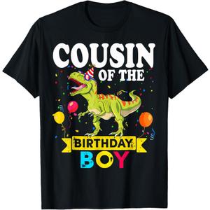 Cousin Of The Birthday Boy Dinosaur T-Rex Matching Family T-Shirt (Black)