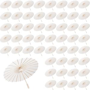 MBJZSL 60 Pack White Paper Umbrellas, 23.6 Inch Paper Parasol Umbrella Chinese Japanese Style DIY Umbrellas Decorative Vintage Decor for Wedding Props (60PCS)