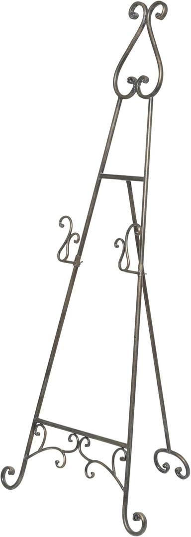 Deco 79 Metal Scroll Display Easel Adjustable 2 Tier Floor Standing Easel with Chain Support, Display Stand 16" x 23" x 55", Bronze