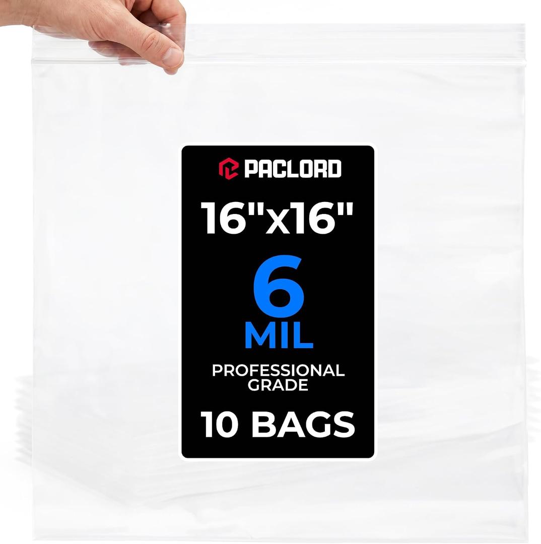 16" x 16" Large Reclosable Plastic Zip Bags, 10 Count