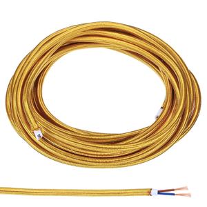 PATIKIL Fabric Cloth Covered Round Wire, 16.4ft 18AWG 2 Core Vintage Woven Electrical Cord for Pendant Light DIY Project, Golden