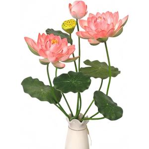 24" Artificial Flower Household Decor Silk Realistic Faux Flower Picks Bouquets Lotus Flower Fake Flowers for Home Wedding Party Decoration Flower Arrangement (Pink)