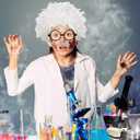 Haysandy Kids Mad Scientist Costume Crazy Physicist Costume Wig Lab Coat Glasses Mustache for 100th Day of School Cosplay