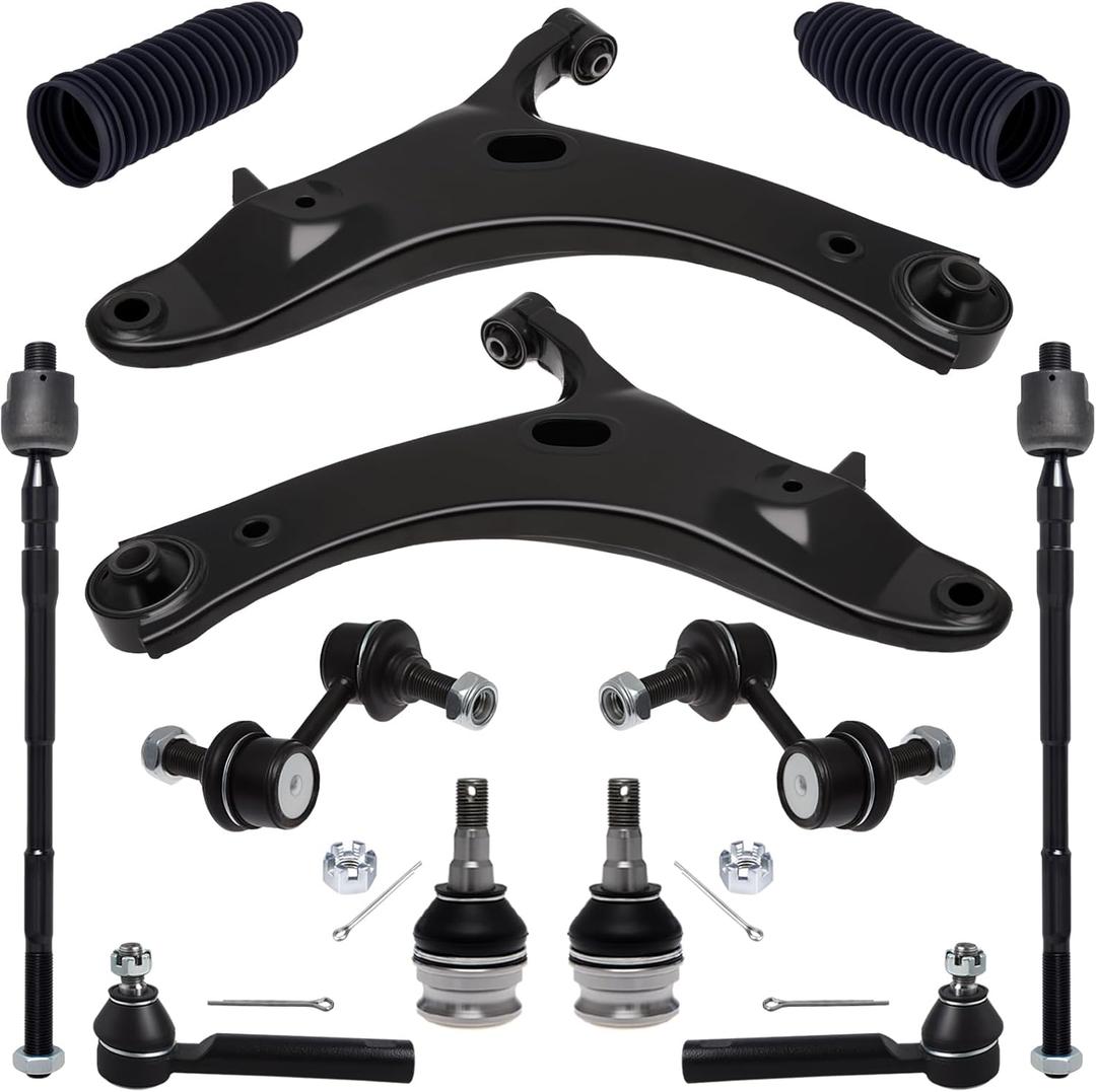 TUCAREST 12Pc Suspension Kit Fit For 2009-13 Su-baru Forester, 2 Front Lower Control Arm + 2 Ball joint + 4 Outer Inner Tie Rod + 2 Sway Bar [# 524-783 524-784 K622789 K750049 EV800513 ES3712 K9513]