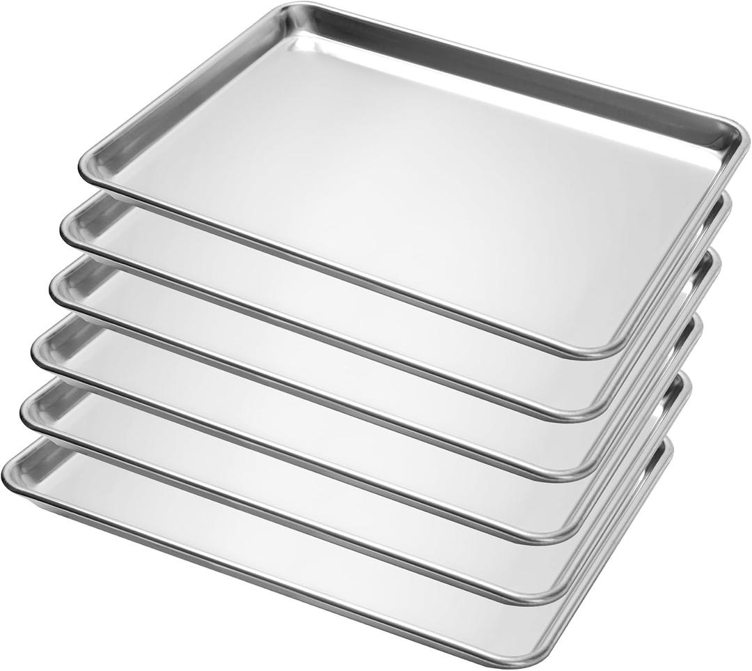 BIEAMA 6 Pack Half Size Baking Sheet Pan Aluminum Commercial Pan for Oven Freezer Bakery Hotel Restaurant 18" 13"