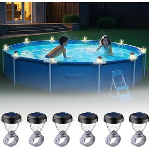 Solar Pool Lights for Above Ground Pools, LED Energy Saving Warm White Light, Waterproof for Frame Swimming Pools Night Accessories (6 Pcs)