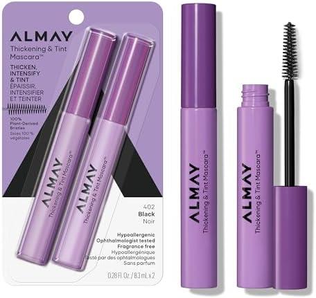 Almay Thickening & Tint Mascara, Instant Soft Full Volume, Conditions & Darkens Natural Lashes Over Time, No Flaking or Clumping, 402 Black, 2 count
