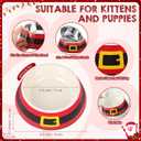 Qinyoung Christmas Pet Food Bowl for Small Dog Cat, 7oz Red Santa Belt 2 in 1 Dog Food Water Bowl Stainless Steel Ceramic Stackable Pet Dish Water Feeder Non Slip Easy Clean 5.51 x 4.33 x 1.77 Inch
