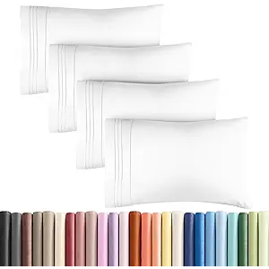 Queen Pillow Cases Set of 4  Ultra Soft Hotel Quality Pillowcase Covers  Comfy, Cozy & Wrinkle Free  Shrinkage, Stain and Fade Resistant  Machine Washable Pillow Protectors  4 Piece Set  White