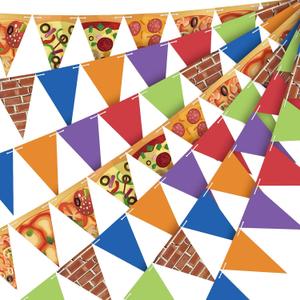 FuWeave 5 Pcs Turtle Party Banners Pizza Birthday Party Decorations Paper Banner Garland Pizza Pennant Flags Green Triangular Flag for Turtle Birthday Supplies