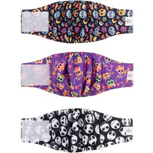 CuteBone Halloween Male Dog Diapers Belly Bands 3 Pack for Male Dogs Wraps Washable Doggie Pants DM23XS (XS(9"-11"))