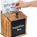 MyGift Rustic Burnt Wood Wall Mountable Fundraising Donation Suggestion Box / Comment Ballot Box with Lock and Key, Clear Acrylic Sign Holder and Chalkboard Surface