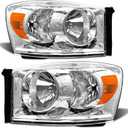 Headlight Assembly Pair for 2006-2008 Dodge Ram 1500 2006-2009 Dodge Ram 2500 3500 Clear Lens Chrome Housing Amber Reflector Left Right W/O Bulbs