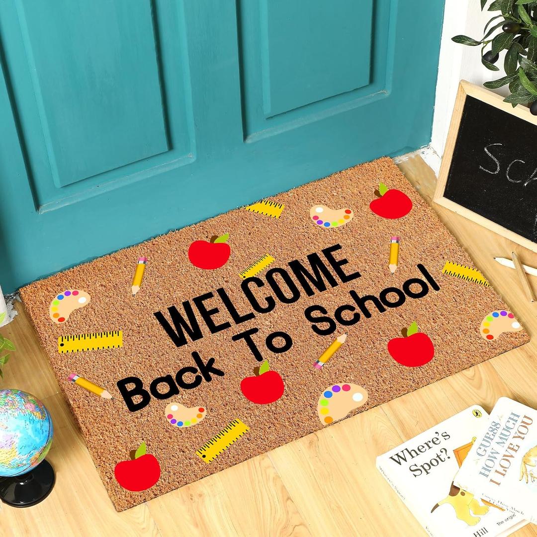 Ceenna Valentine's Day Mardi Gras Natural Coir Door Mat Outdoor Rug Spring Easter Welcome Doormat Independence Day Non-Slip Mat for Front Porch Entryway Outside, 16 x 28 Inches(Back to School)