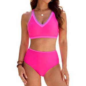 BMJL High Waisted Bikini Sets for Women Sporty Two Piece Tummy Control Swimsuits Beach Swim Suit 2025 (Small, Hot Pink06)
