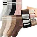 Womens Vintage Cotton Cozy Crew Socks,Striped Athletic Casual Socks for Women 8 Pairs,Gifts Box