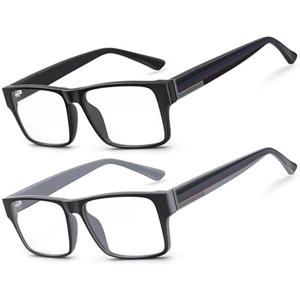 SKYOAK 2 Pack Excellent Unbreakable Blue Light Blocking Reading Glasses for Men, Stylish Bold Frame No-Line Eyeglasses Anti UV/Eye Strain Quality Chunky Computer Readers With Clear Vision, C1 +1.5x