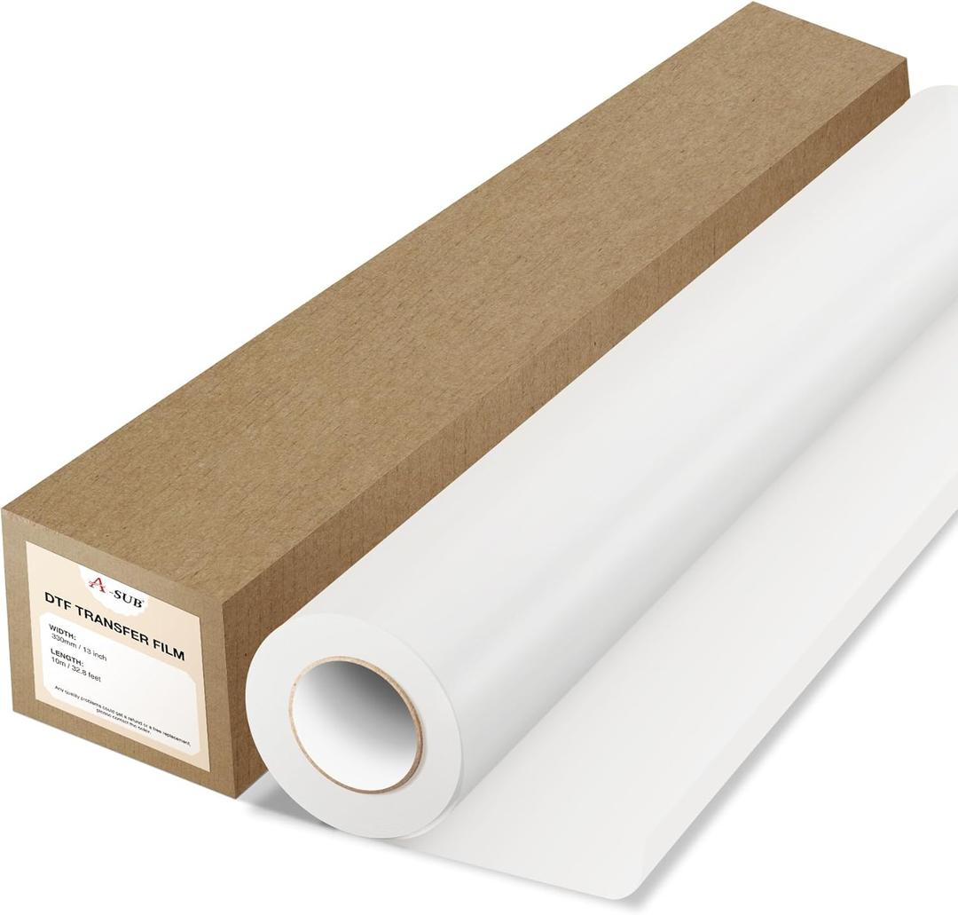 A-SUB DTF Transfer Film Roll, 13" X 32.8ft DTF Film for Sublimation or DTF Inkjet Printer, Direct to Film PET Transfer Paper for T Shirts and All Fabrics (Double Sided Matte)