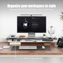 FENSULN Dual‑Tier Monitor Stand for Modern Desk Setup – Minimalist Wooden and Metal Riser Shelf with Transparent Acrylic Feet for Dual Monitors, Laptops, Home Office Aesthetic，Black and White