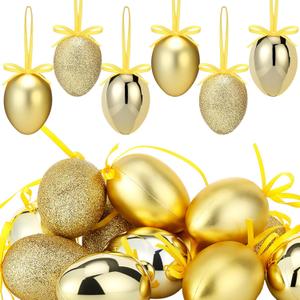 Soulchen 24 Pcs Gold Easter Eggs Tree Decorations Glitter Egg Hanging Ornaments for Easter Basket Home Spring Tree Decoration Party Supplies Favors