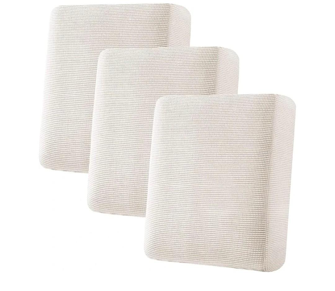 H.VERSAILTEX Super Stretch Individual Seat Cushion Cover Sofa Covers Couch Cushion Covers Slipcover Sets Thick Jacquard Textured Twill Fabric (3 Piece Sofa Cushion Covers, white)