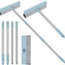 Window Squeegee for Home, 2-in-1 Window Cleaner Tool with Rubber Blade and Sponge Scrubber, Window Washing Kit with Extension Pole 44'', Scrubber for Car Windshield, Shower Door Cleaning
