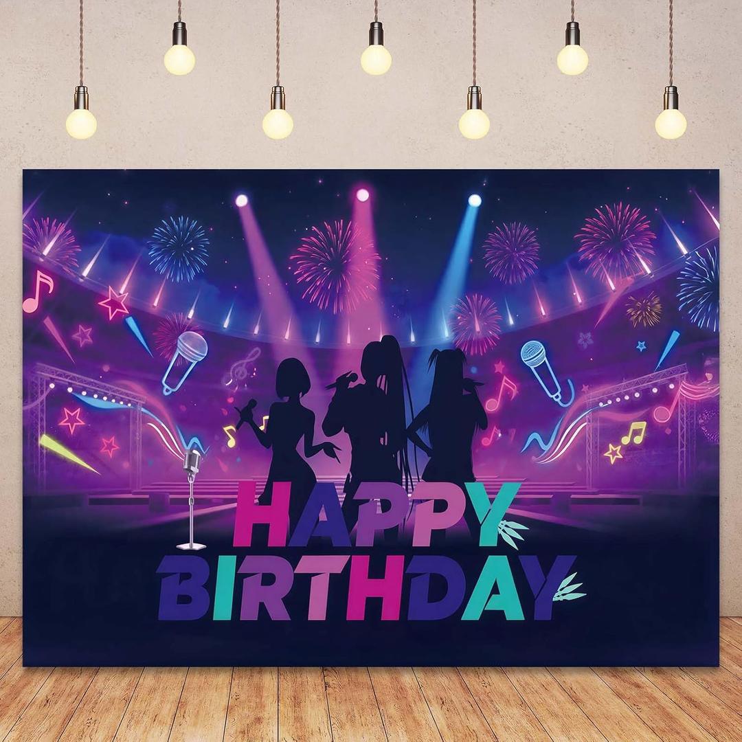 Kpop Music Theme Birthday Backdrop Purple Backdrop Musical Note Star Disco Prom Decorations Kpop Fans Birthday Party Decorations(7x5ft)