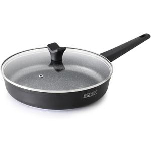 THE ROCK SOHO 11-Inch Non Stick Frying Pan with Lid  Nothing Sticks, Never Warps, Lasts Longer, Healthy Skillet with Heat-Resistant Handle, PFOA Free, Dishwasher Safe, Black