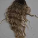 UDU Wavy Hair Topper Hair Toppers for Women 20inch Brown Toppers Hair Pieces for Women with Thinning Hair Ombre Highlight Synthetic Wig Clip In Hair Topper Wiglets with Fringe Bang Add Hair Volume
