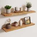 Axeman 32 inch Floating Shelves for Wall - 8'' D Live Edge Rustic Solid Elm Wood Floating Shelves Wall Mounted, Wall Shelves with Invisible Bracket for Living Room Bedroom Kitchen, Set of 2 Natural, 32 inches - 2P