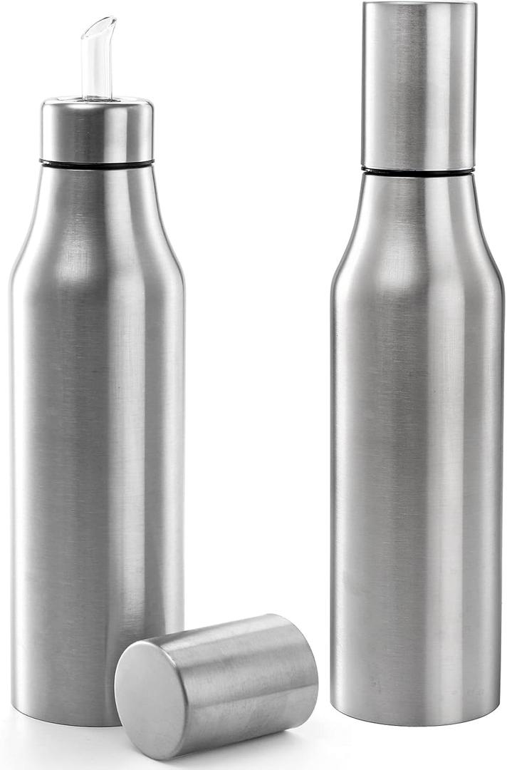 Foraineam 2 Pieces Olive Oil Dispenser Bottle 30 oz (900ml) Stainless Steel Leakproof Kitchen Oil Bottles