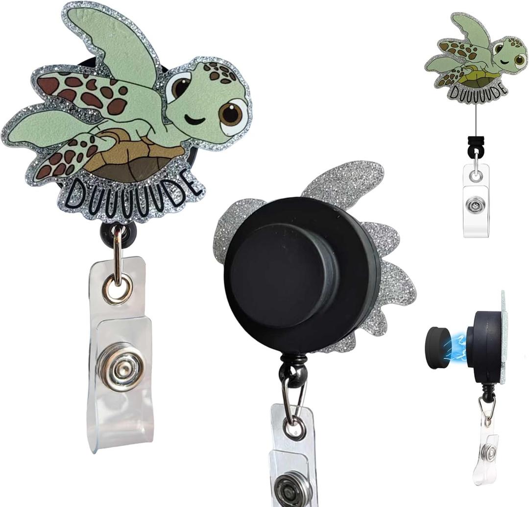 Magnetic Badge Holder with Strong Magnet Back, Sea Turtle Retractable Badge Reel, ID Card Clip for Nurses, Teachers, Office Professionals