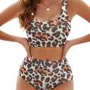 Adisputent Womens High Waisted Bikini Color Block Swimwear Bandeau Top Sports Style Scoop Crop Swimsuit 2 Piece Bathing Suits XL