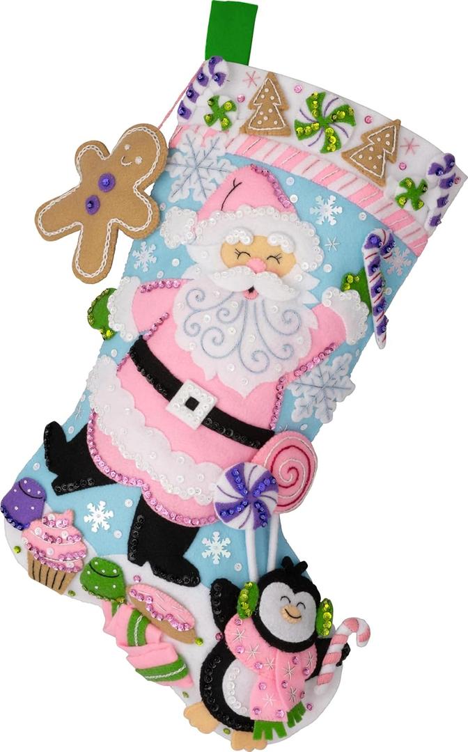 Bucilla Felt Applique 18" Stocking Making Kit, Lollipop Santa, Perfect for Holiday DIY Arts and Crafts, 89705E