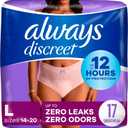Always Discreet Adult Diapers for Women, Incontinence Underwear, Postpartum Essentials, Disposable Briefs, Max Absorbency, Bladder Leak Protection, Large, 17ct