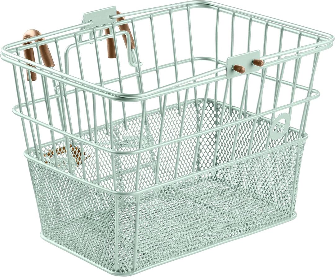 Retrospec Apollo Detachable Front Bike Basket Steel Half-Mesh with Integrated Detachable Hooks and Built-In Handle, Easy Assembly and Portability for Bicycles (Matcha)