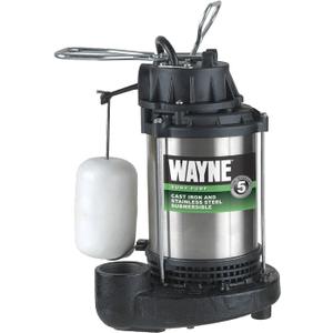 WAYNE - 1 HP Submersible Cast Iron and Stainless Steel Sump Pump with Integrated Vertical Float Switch - 6,100 Gallons Per Hour - Heavy Duty Basement Sump Pump