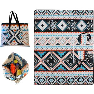 Outdoor Packable Picnic Blanket with Zipper Folds into Tote Bag with Large Storage and Shoulder Strap, Waterproof Sandproof for Lawn Beach Hiking Camping (Colorful 2, Large)