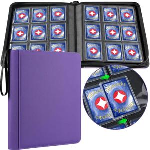 GEAoffice Waterproof Top Loader Binder Holds 324 Cards, Side Loading 9 Pocket Card Binder for Toploader, PU Leather Card Collection Album Folder Holder for 3"4" Rigid, MTG, TCG, Sports Cards, Purple