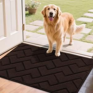 hicorfe Front Door Mat Outside Entrance,24"x35" Absorbent Muddy Dirt Resist Welcome Door Mats Outdoor Indoor,Stain and Fade Resistant,Non Slip Backing Entry Mat Doormat for Entryway (Coffee)