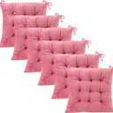 6 Pack Square Seat Cushion Chair Pads for Kitchen Dining Chairs, Soft Comfort Velvet Chair Mat Pillow Cushions with Ties for Office Desk Living Room Tatami 15.5", Pink