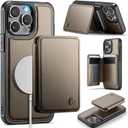 Compatible with Magsafe for iPhone 15 Pro Wallet Case Magnetic Card Holder, RFID Blocking 2 in 1 Detachable Kickstand Shockproof Case for Women Men, Bronze Gold