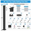 4FT-8FT 36" Cable Railing Post Kits, Flat Top Cable Post System Includes 2Pack Updated 35" Level Drilled Posts, 1/8" Black Wire Rope with Cutter, Swageless Cable Railing Tensioner Kit, RG31