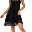 LYANER Women's Sexy Nightgowns Lace Spaghetti Strap Chemise Lingerie Slip Nightdress Sleepwear (Black)